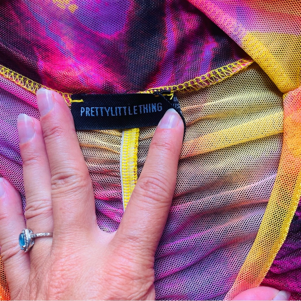 ⭐️ PRETTYLITTLETHING NWT Brown Tiger Printed Ruched Midi Dress Button Down - Picture 7 of 11